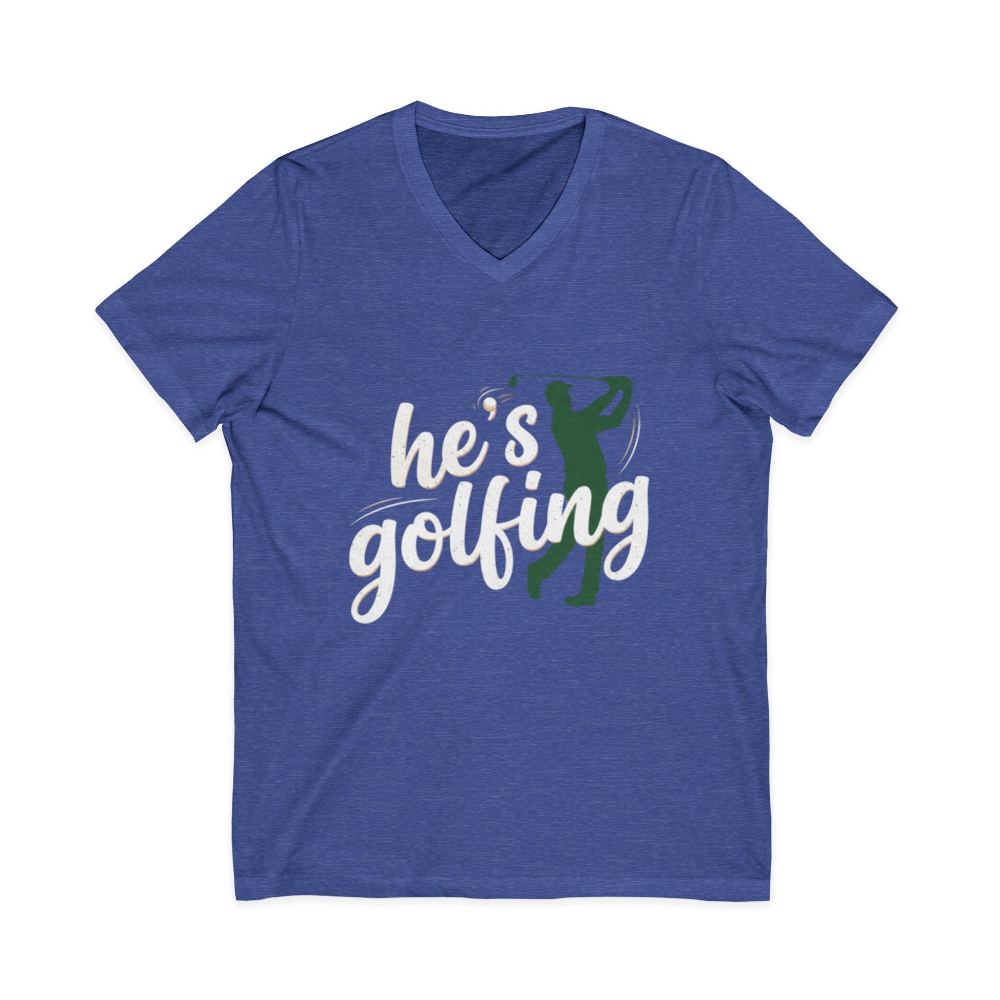 Funny Golf V-Neck Tee — "My Husband Plays Golf Too Much"