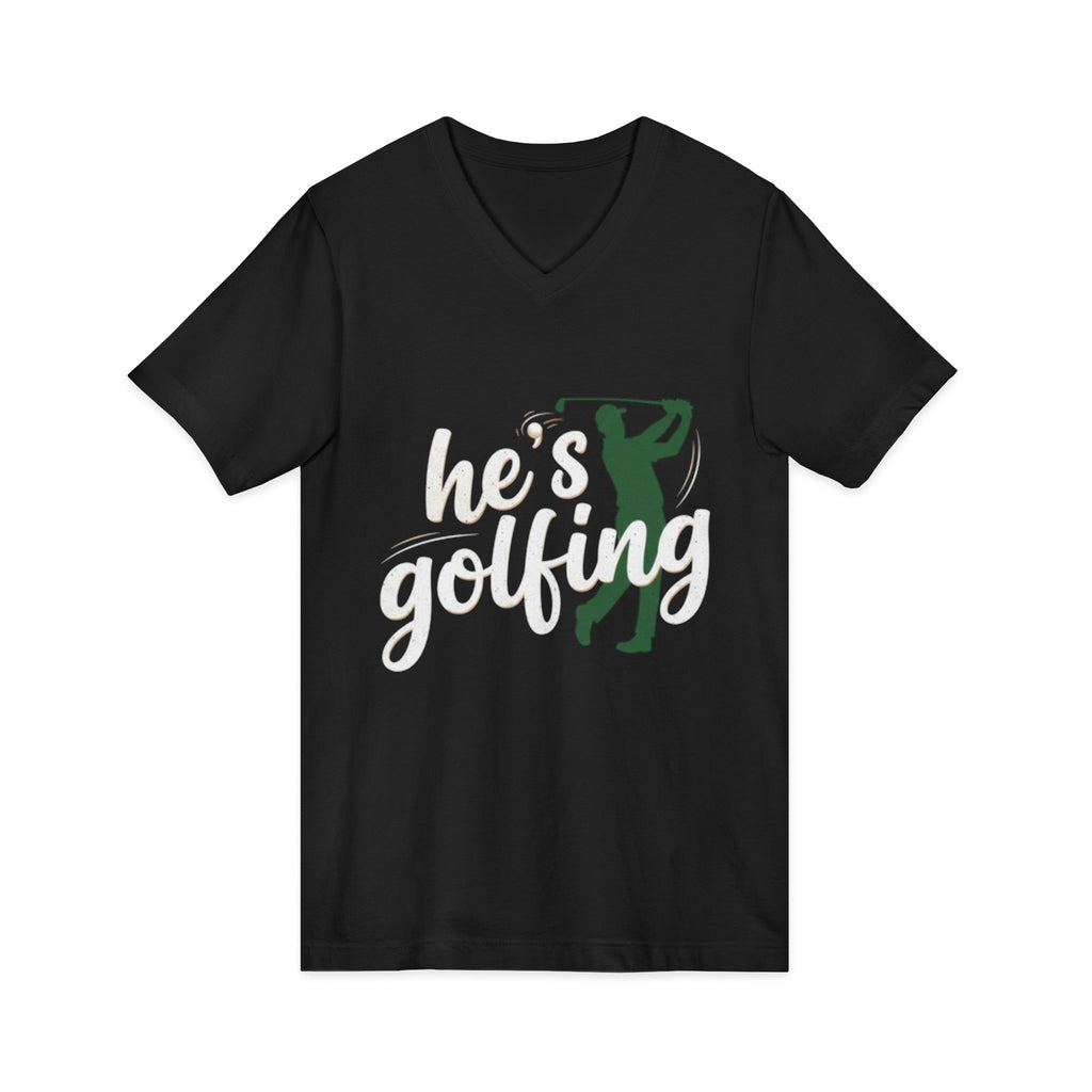 Funny Golf V-Neck Tee — "My Husband Plays Golf Too Much"