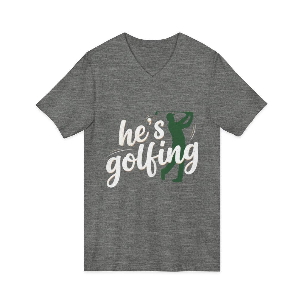 Funny Golf V-Neck Tee — "My Husband Plays Golf Too Much"