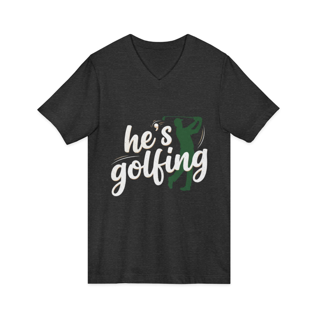 Funny Golf V-Neck Tee — "My Husband Plays Golf Too Much"