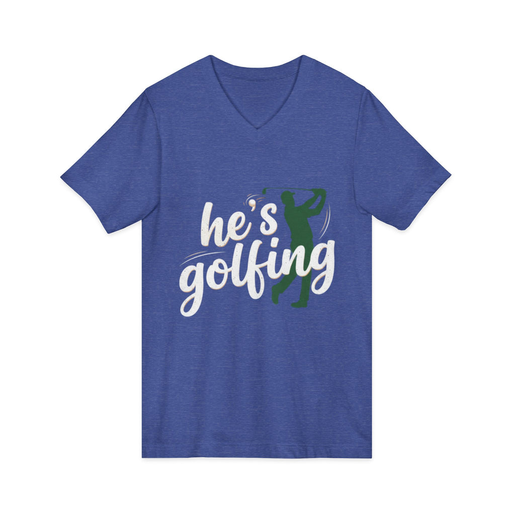 Funny Golf V-Neck Tee — "My Husband Plays Golf Too Much"