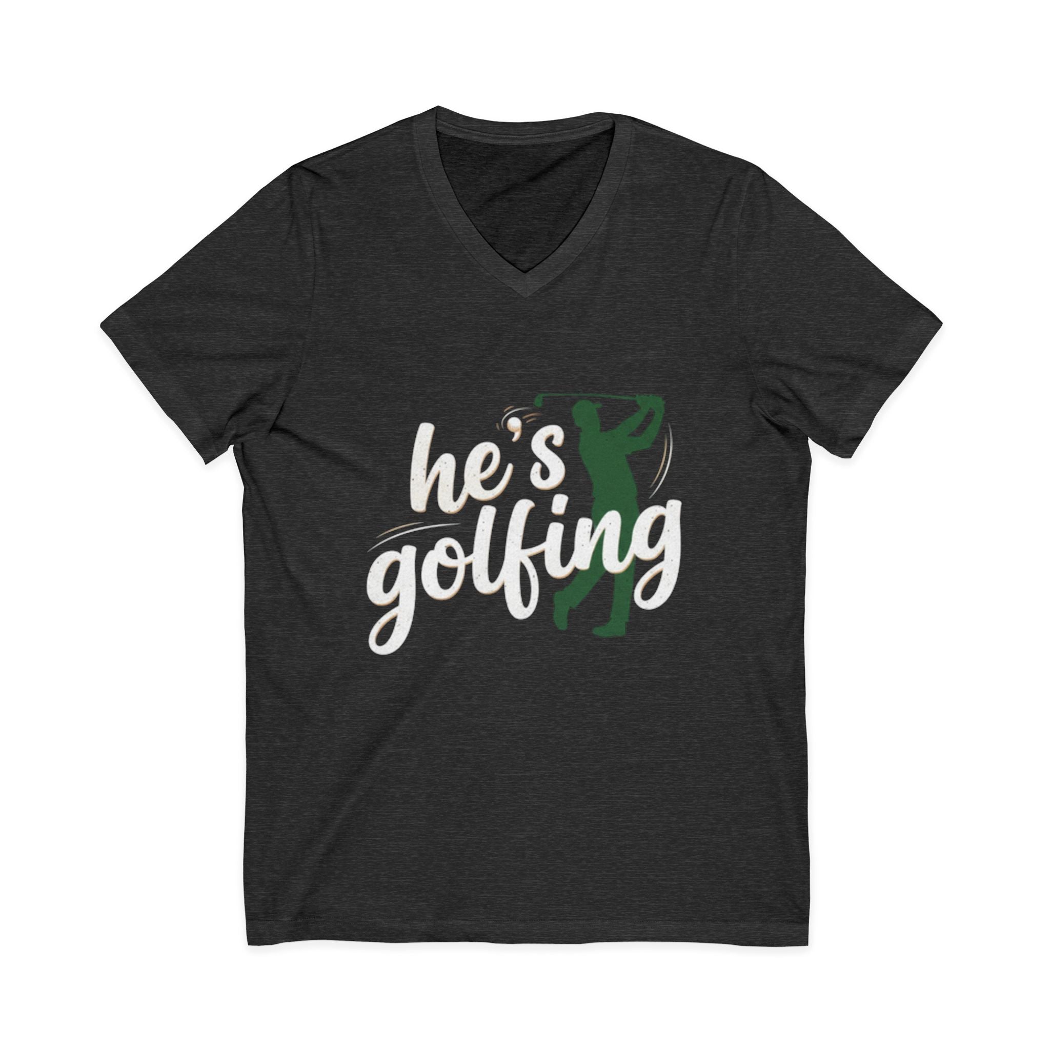 Funny Golf V-Neck Tee — "My Husband Plays Golf Too Much"