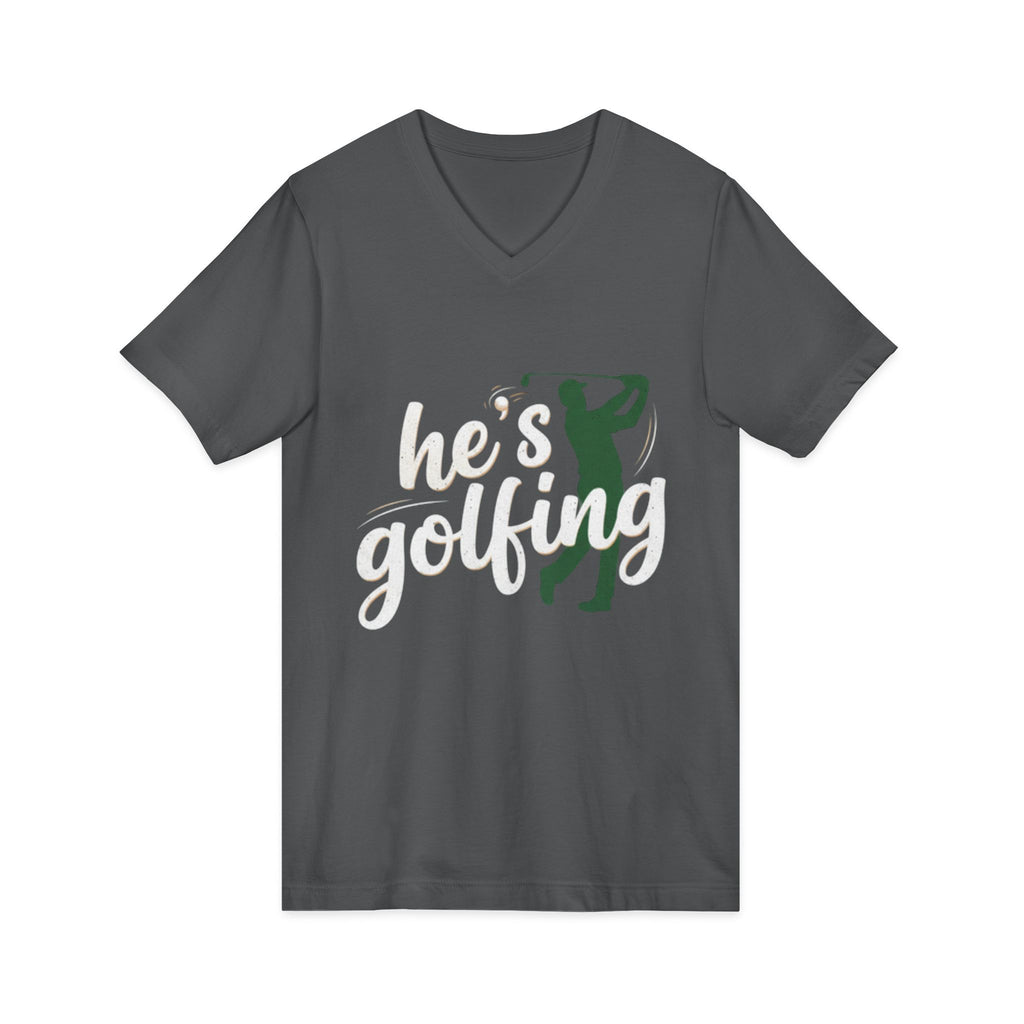 Funny Golf V-Neck Tee — "My Husband Plays Golf Too Much"