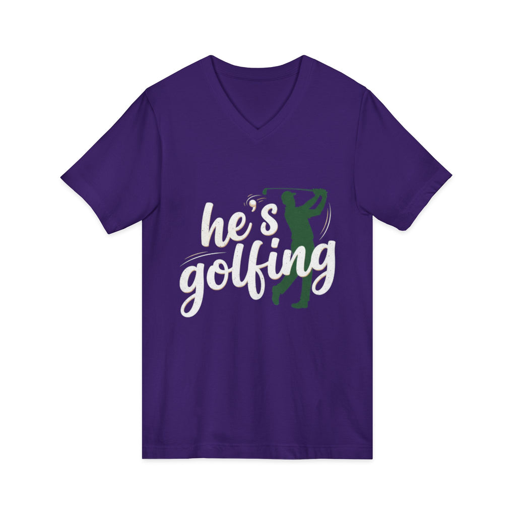 Funny Golf V-Neck Tee — "My Husband Plays Golf Too Much"