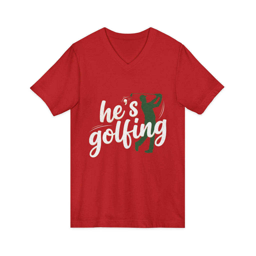 Funny Golf V-Neck Tee — "My Husband Plays Golf Too Much"